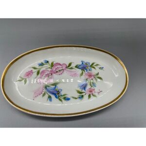 Limoges France Porcelain Trinket Dish Hand Painted Floral Gold Trim Paris Style